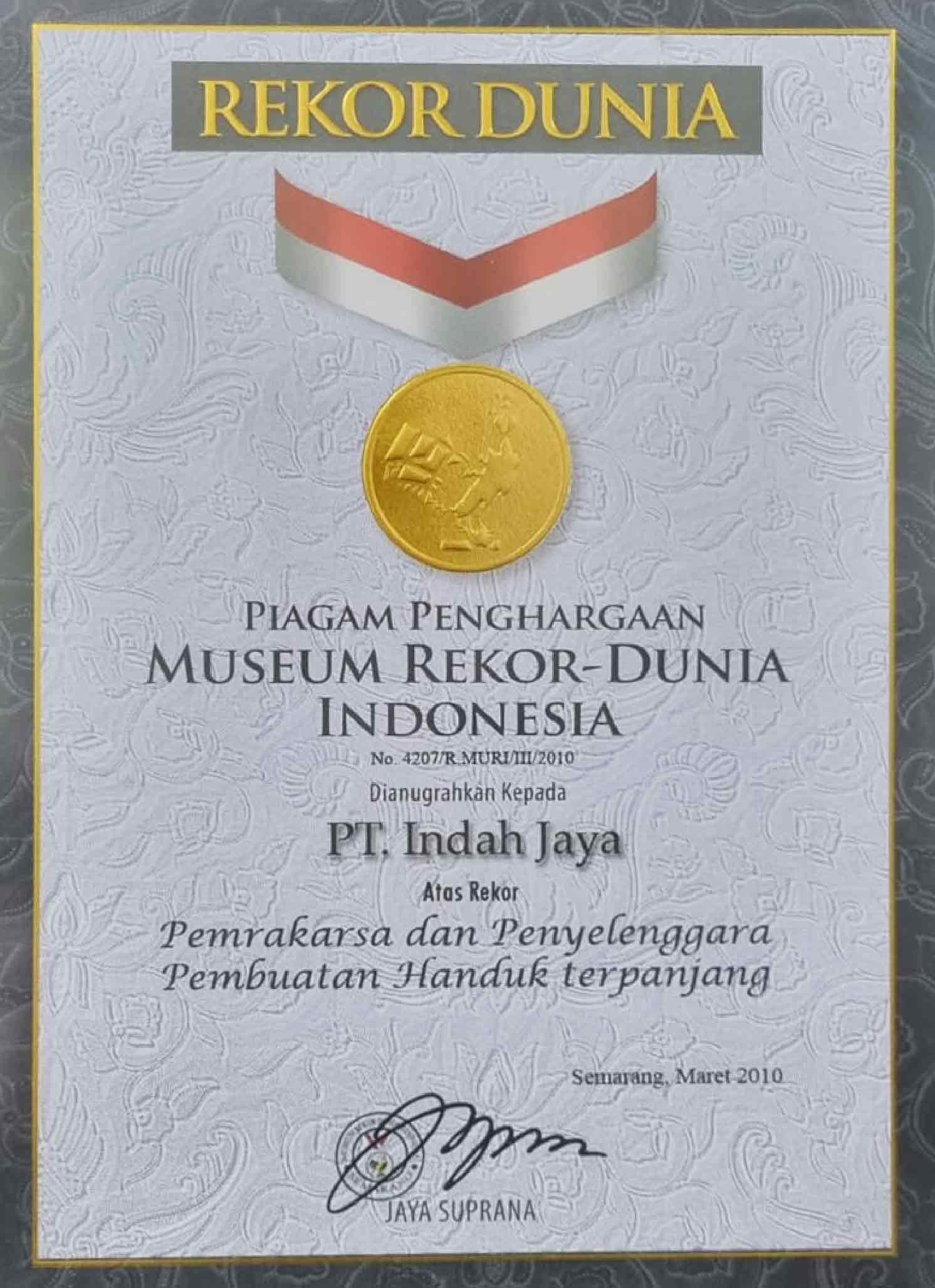 Rekor MURI Certificate